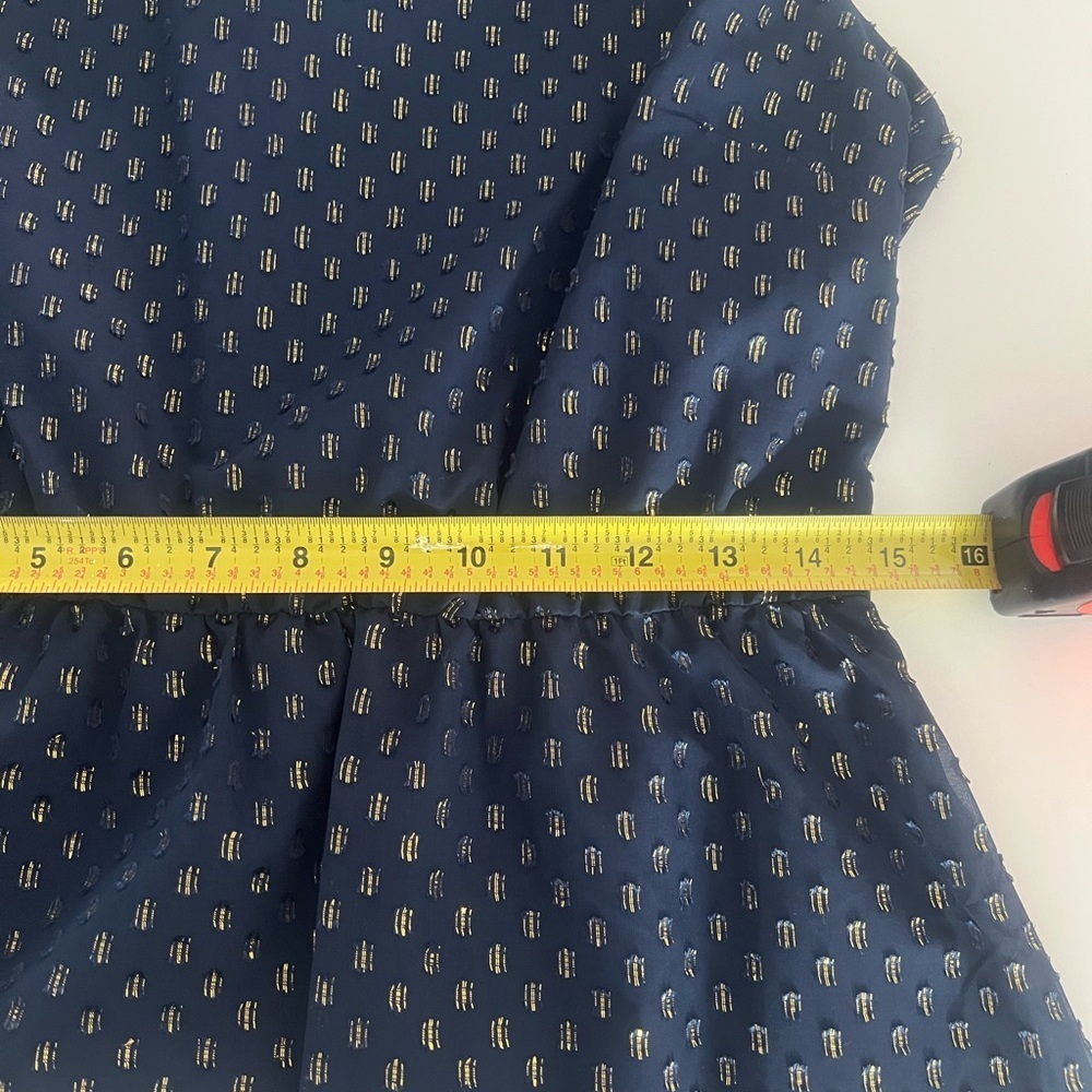 J.CREW Women Navy Metallic Gold Dot Dress Sleeveless Navy Size 8 Zipper Flare - Picture 7 of 8